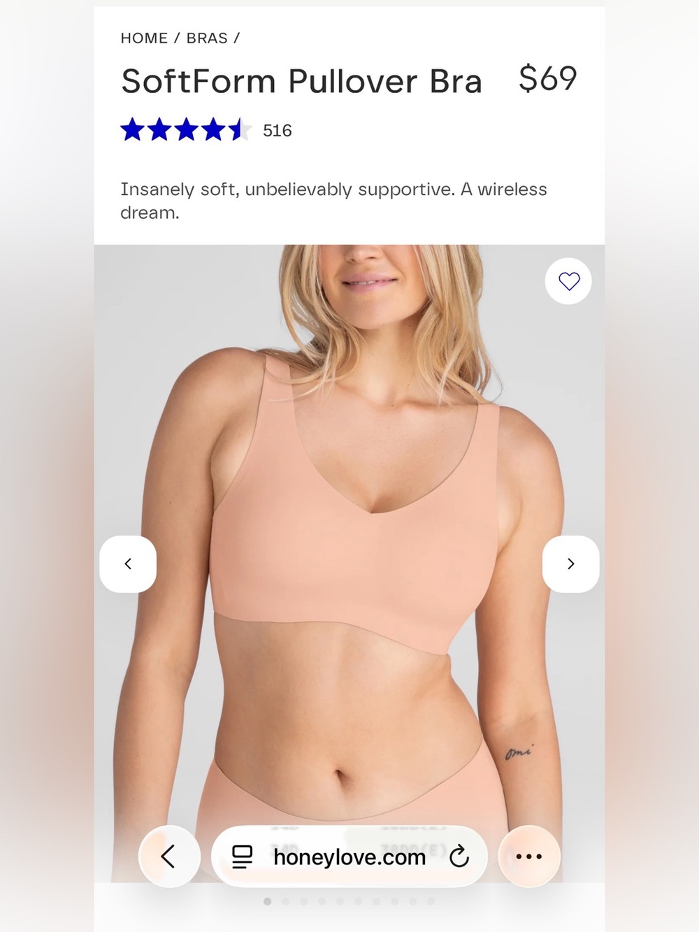 Honeylove Softform Pullover Bra S++ (32-34 D/DD/DDD) in Blush